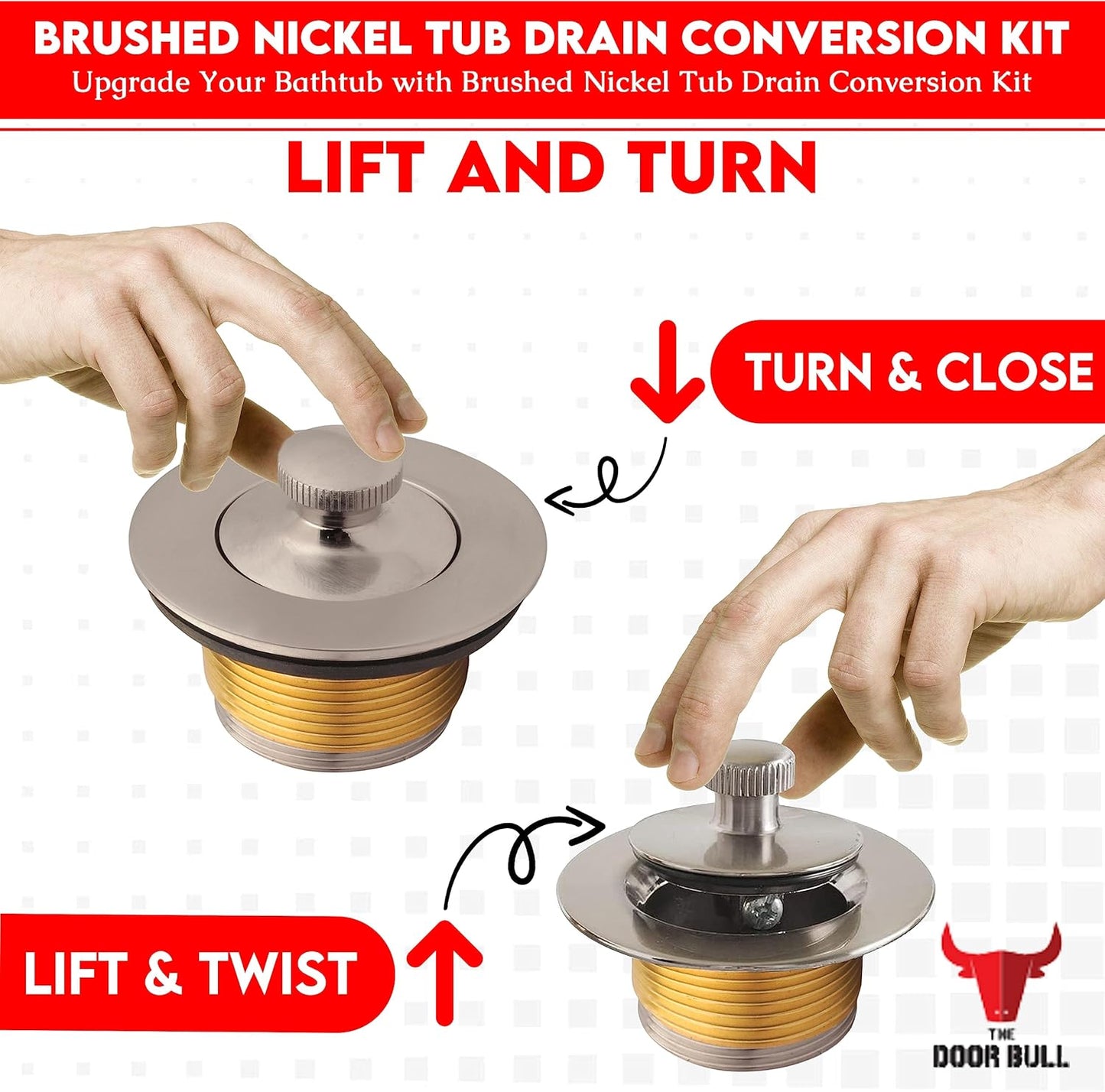 All-Brass Lift and Turn Tub Drain Assembly Kit with Removal Tool - Brushed Nickel