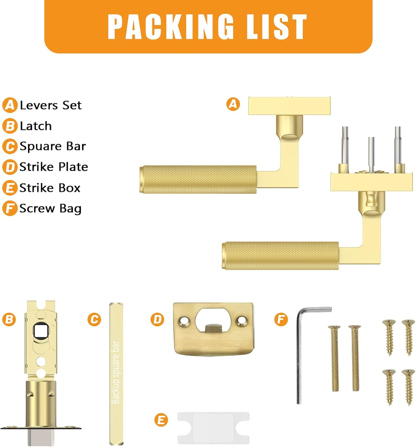 Amerdeco 3 Pack Brushed Gold Privacy Door Handles for Bedroom and Bathroom - Heavy Duty Knurled Gold Door Lever with Reversible Keyless Design AM0021