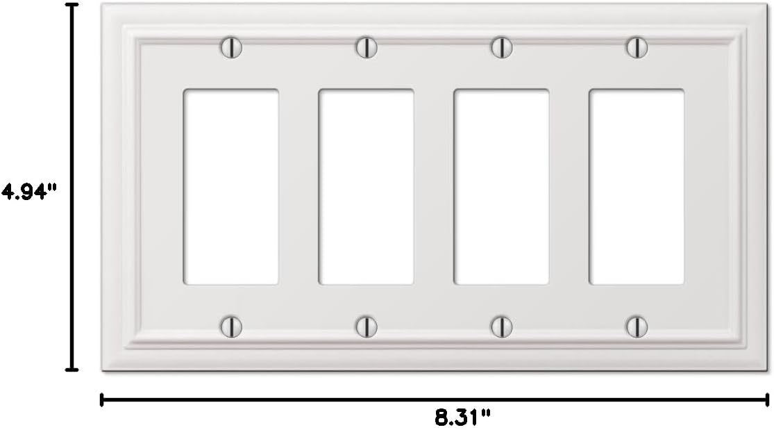 Amerelle 94R4W Continental Wallplate - 4 Rocker, White Cast Metal - 1-Pack