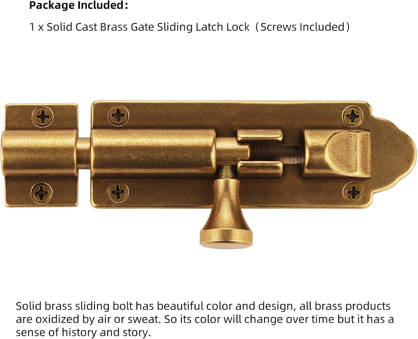 Antique Brass Heavy Duty Barrel Bolt Lock for Gates and Doors - Runningfish Solid Cast Brass Slide Latch