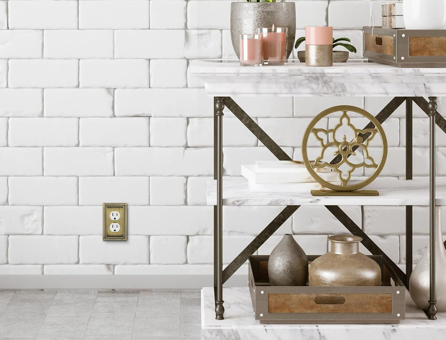 Antique Brass Sunken Pearls Decorative Wall Plate Switch Cover (Single Duplex, 3 Pack) by Henne Bery