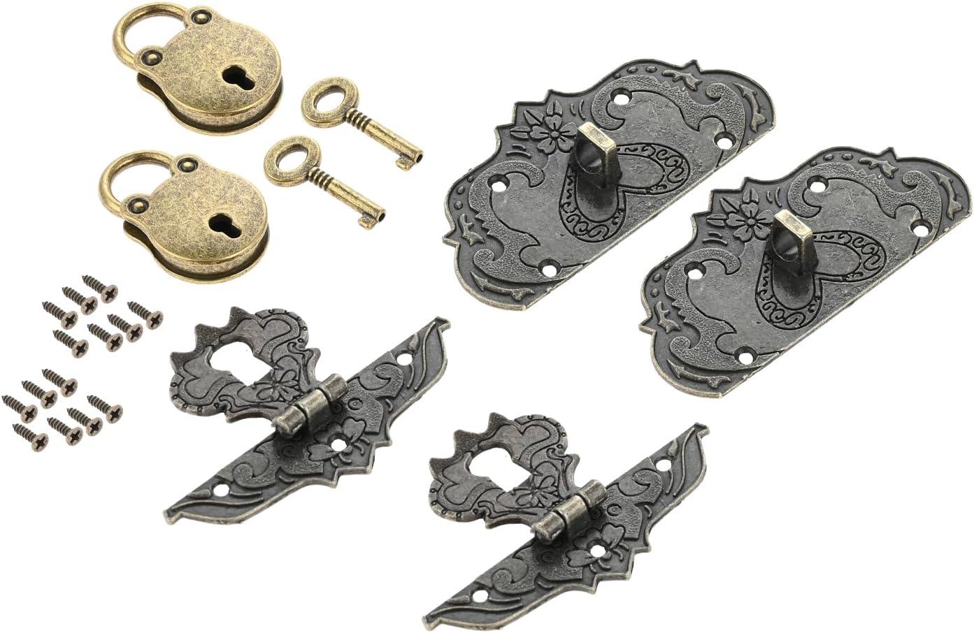 Antique Bronze Decorative Box Hasp Clasp Latch with Padlock and Key - Set of 2 for Jewelry Box Wooden Case Furniture Hardware