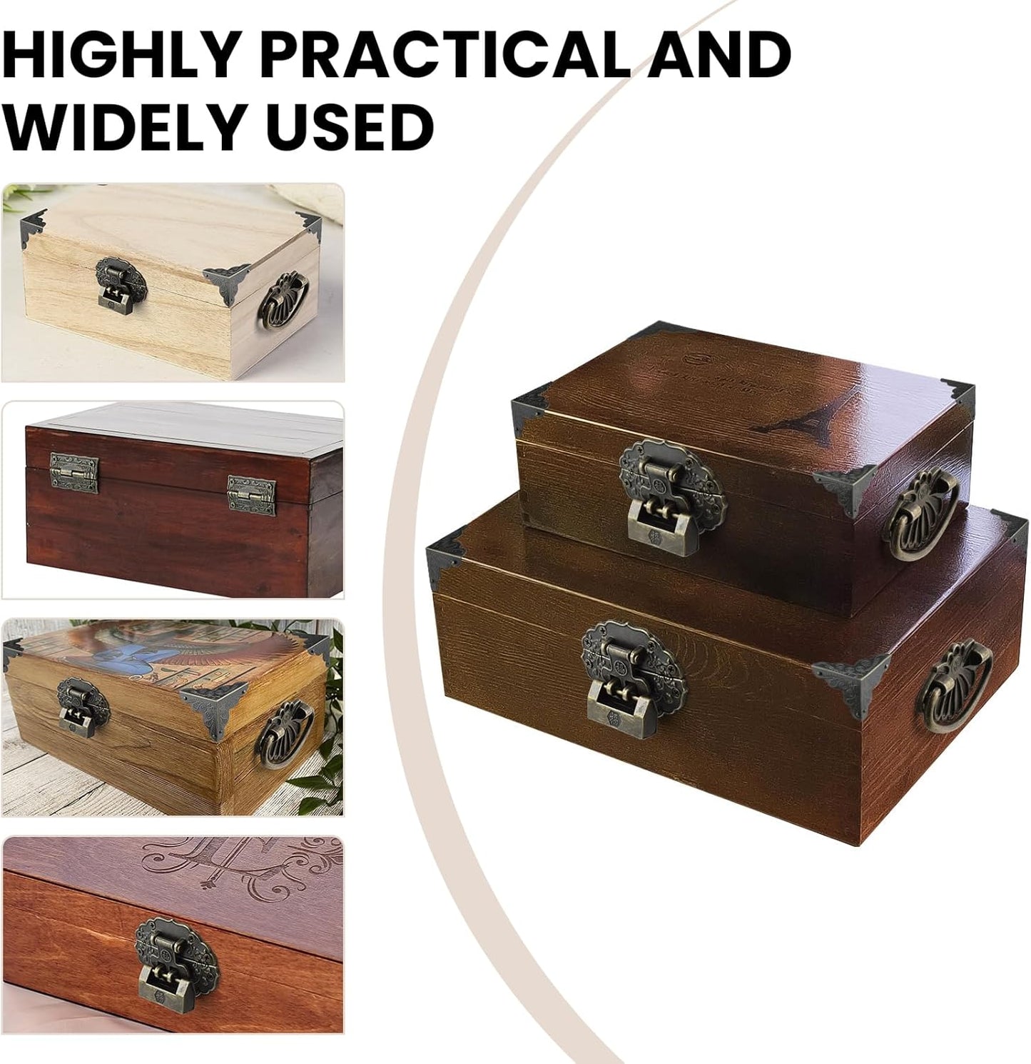 Antique Bronze Decorative Hardware Kit for Jewelry Box, Cabinet, Wooden Handcrafts - Includes Hasp Latch, Padlock, Hinges, Corner Protectors, Pull Handle, Screws