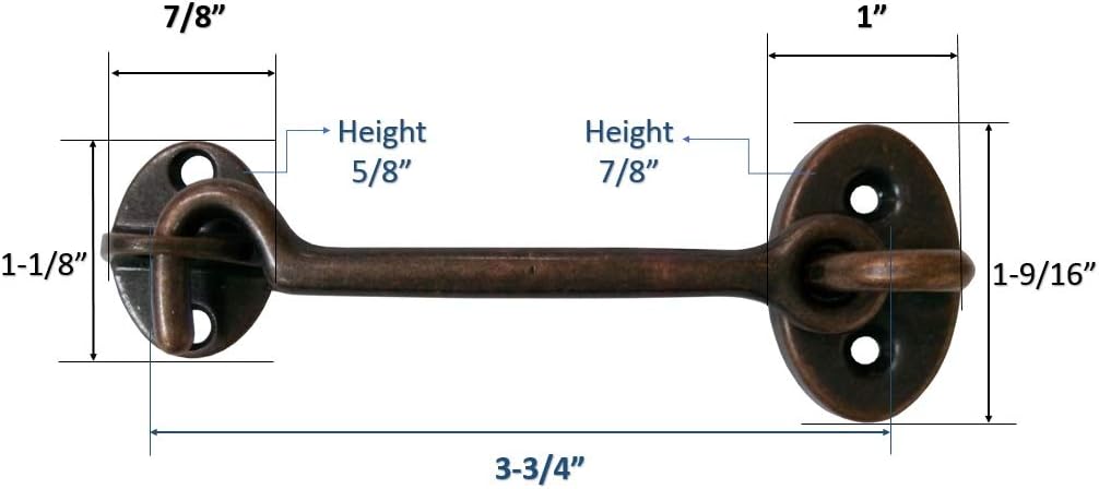 Antique Copper 4" Brass Door Hook Latch & Eye Set - Heavy Duty QCAA Design - Made in Taiwan - 1 Pack