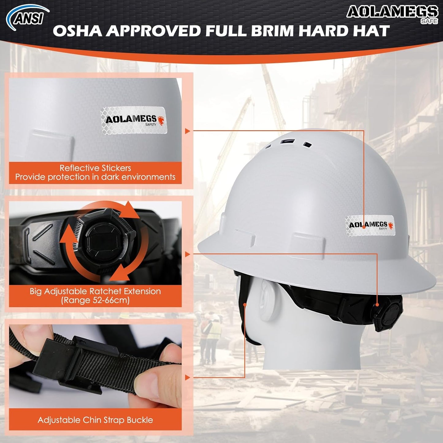 Aolamegs Carbon Fiber Full Brim Hard Hat with Safety Glasses, Liner, Chin Strap, and Sun Visor - OSHA Approved Construction Helmet for Men and Women