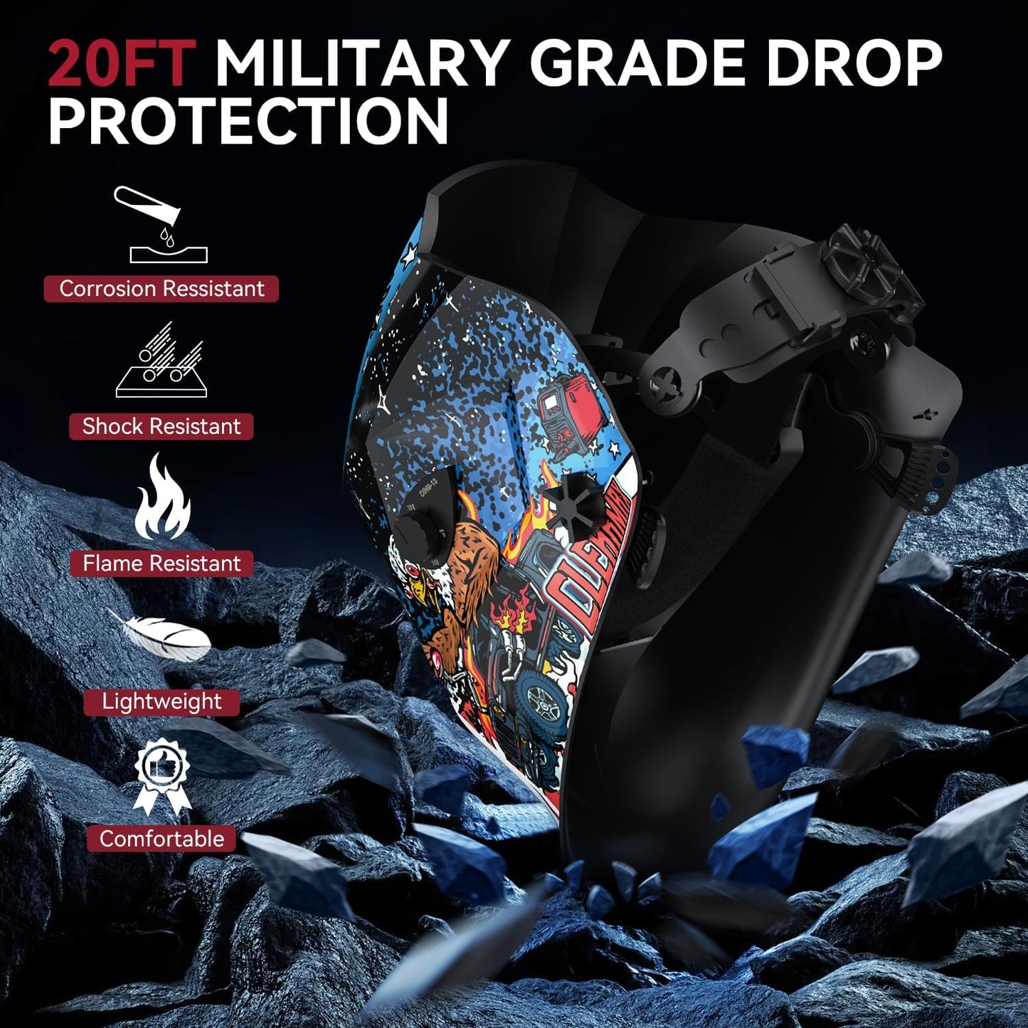 ARCCAPTAIN HSH-S800 Welding Helmet with Large Viewing Screen, Top Optical Clarity, Auto Darkening, 4 Arc Sensor, True Color, Fly Eagle Design