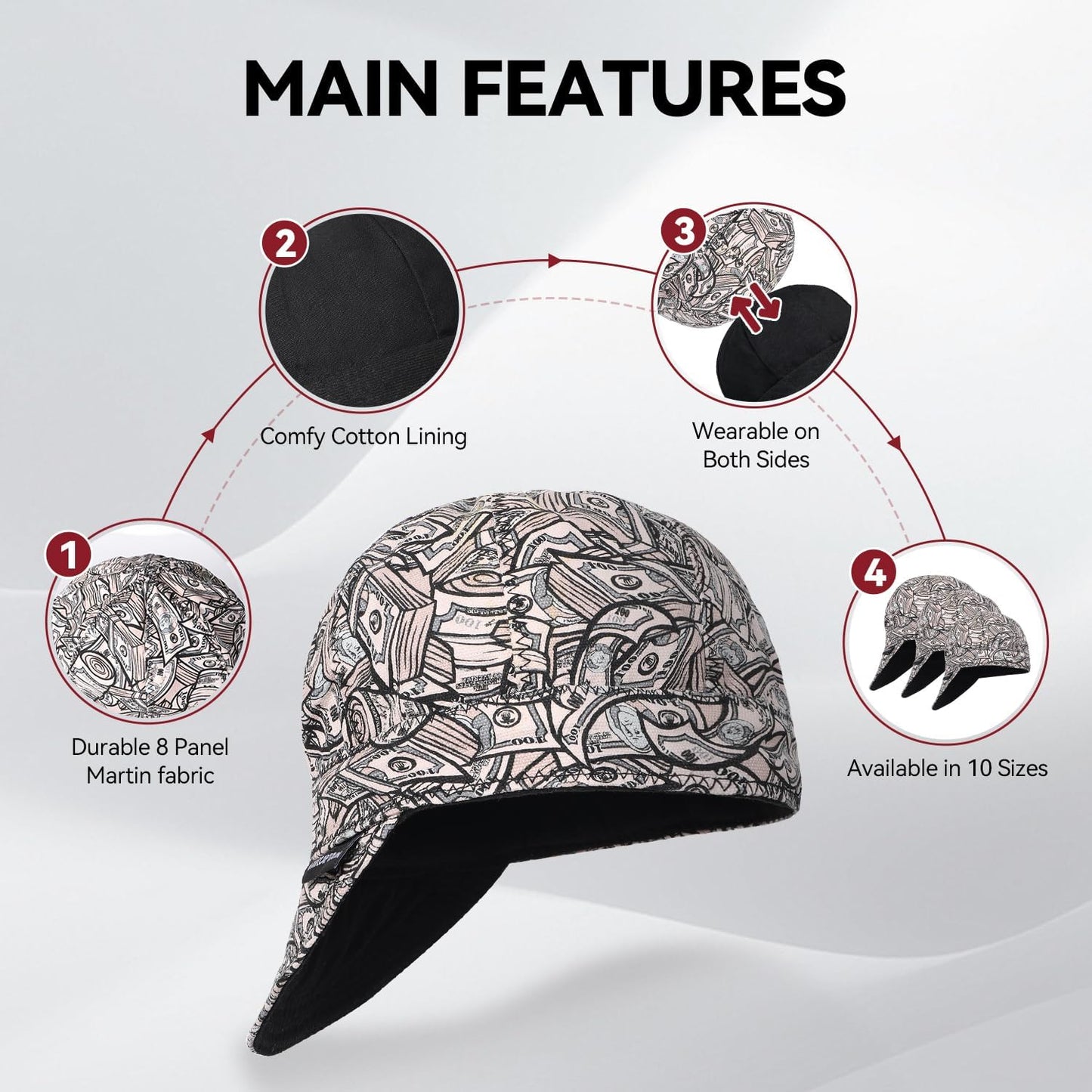 ARCCAPTAIN Reversible Welding Cap - 8 Panel Fireproof Cotton for Men and Women - 7 3/8 Size - Protective Welding Gear