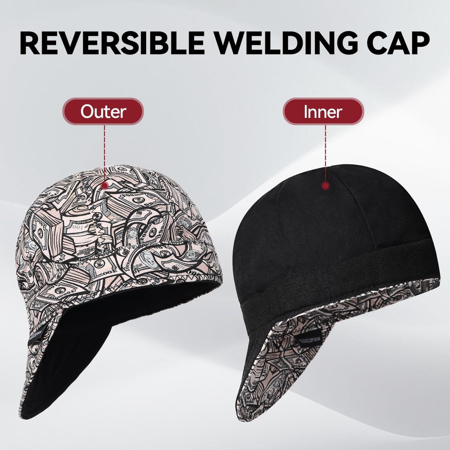 ARCCAPTAIN Reversible Welding Cap - 8 Panel Fireproof Cotton for Men and Women - 7 3/8 Size - Protective Welding Gear