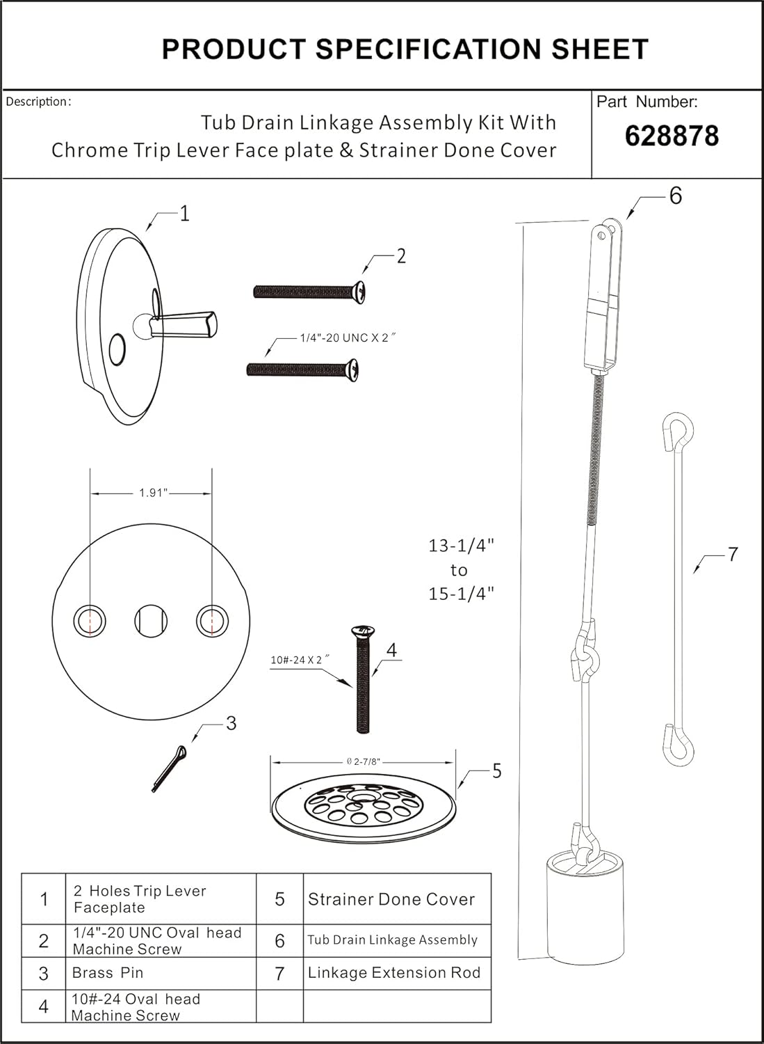 Artiwell Tub Drain Linkage Assembly with Trip Lever, Strainer Cove - Compatible with Bathtub Waste and Overflow Drain