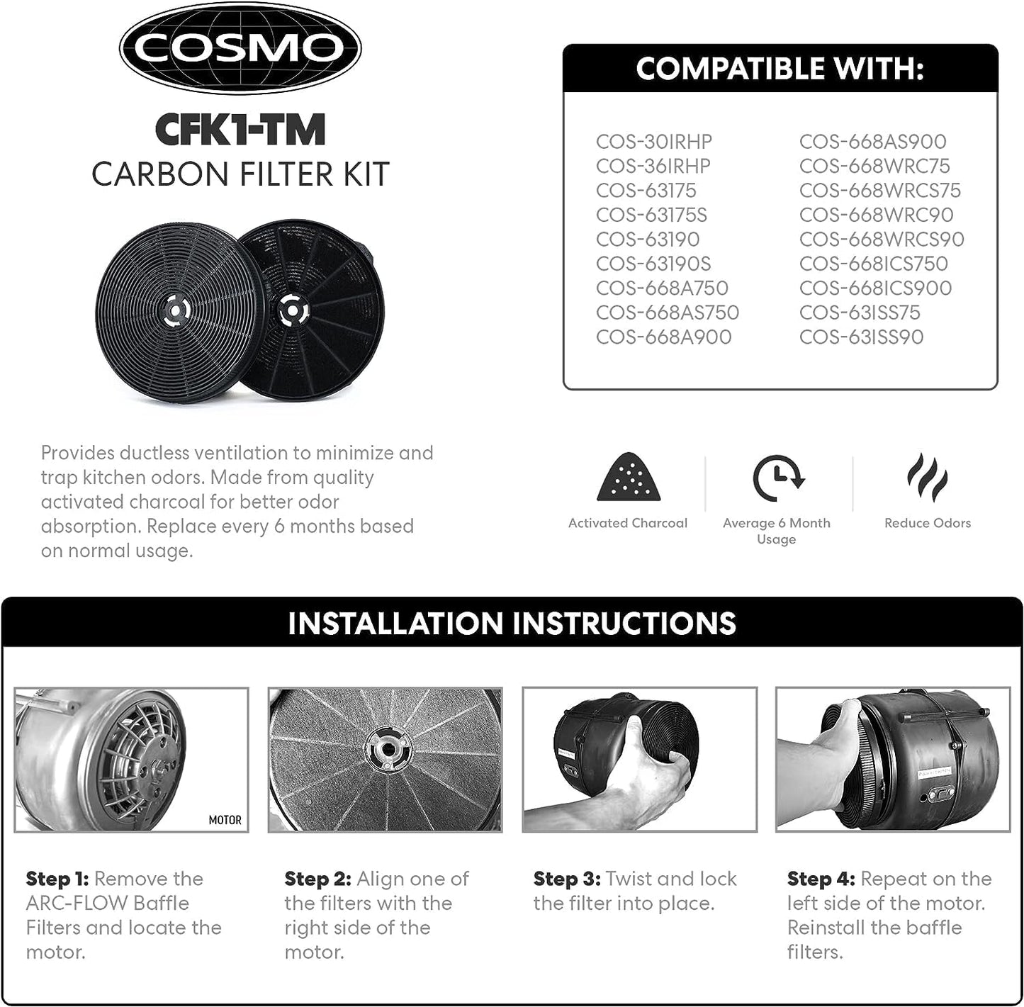 Authentic Charcoal Filter (CFK1-TM) for Cosmo Range Hood - High-Quality Replacement Filter