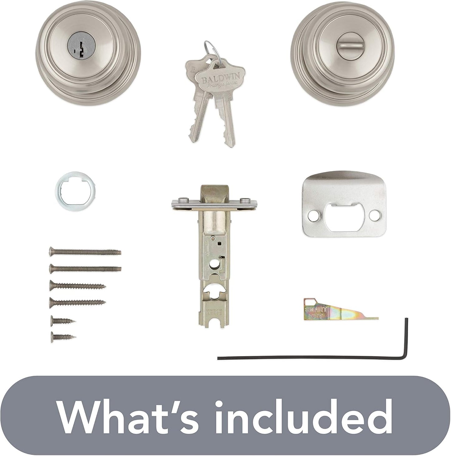 Baldwin Alcott Entry Door Knob Handle with SmartKey Re-key Technology, Microban Protection, Satin Nickel