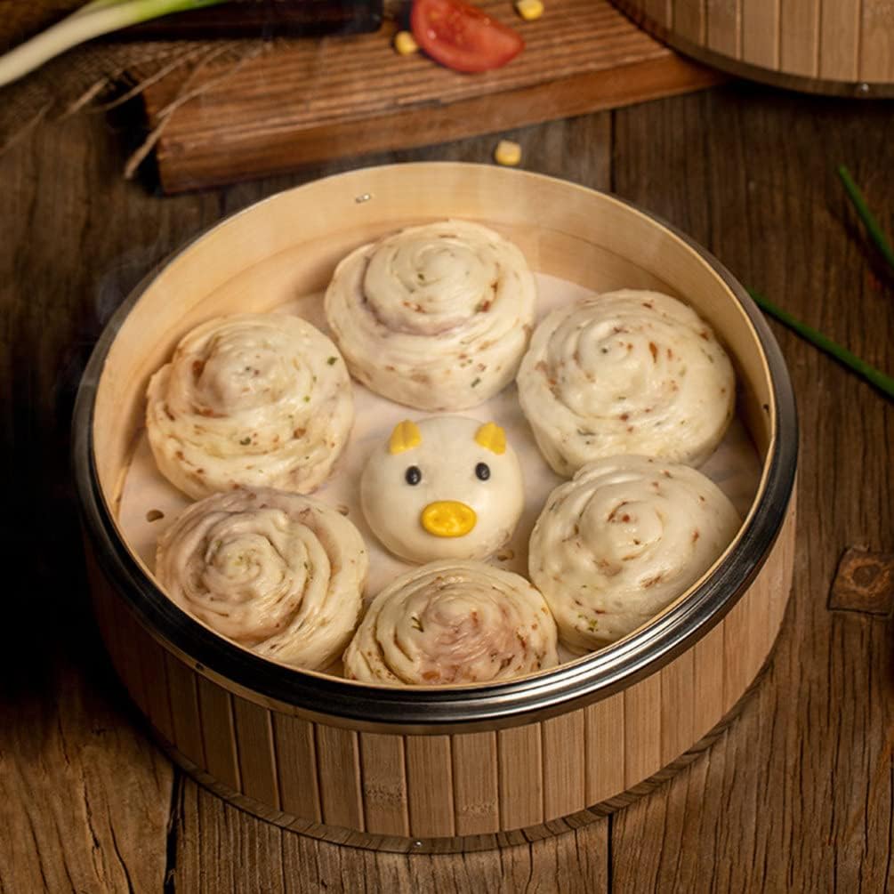 Bamboo Vegetable Steamer Pot Set with Lidded Basket for Kitchen Cooking