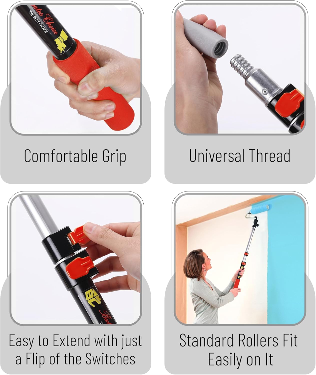 Bates Extension Pole with Paint Roller Attachment - Convenient Painting Tool for Hard-to-Reach Areas