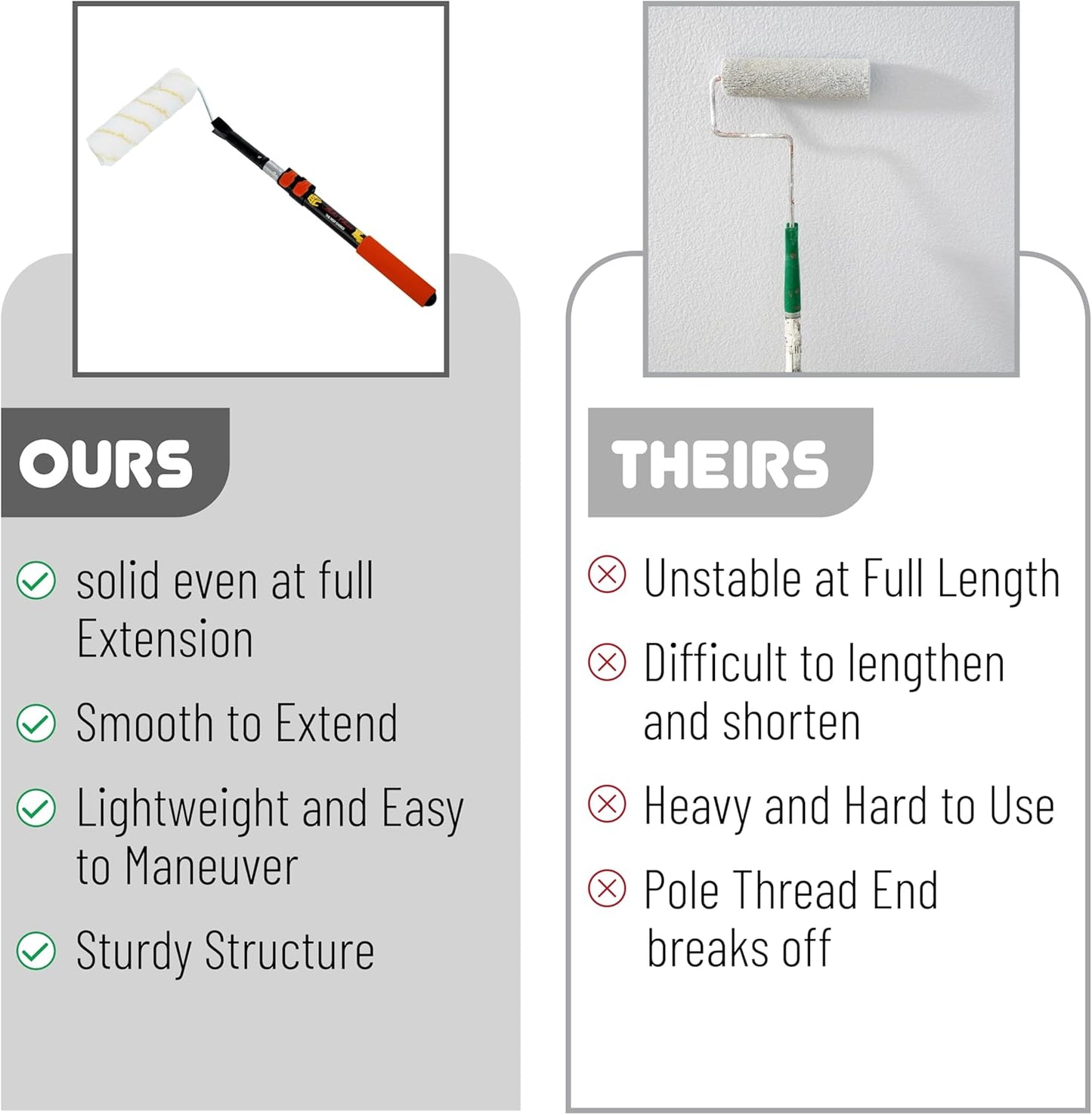 Bates Extension Pole with Paint Roller Attachment - Convenient Painting Tool for Hard-to-Reach Areas