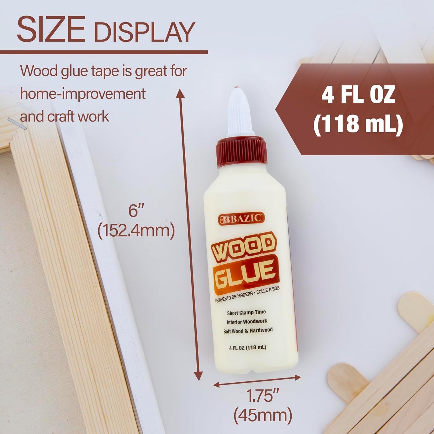 BAZIC Wood Glue 4 Oz. - Natural Color Super Strong Bond Adhesive for Home Improvement Woodwork - Softwood & Hardwood - 1-Pack