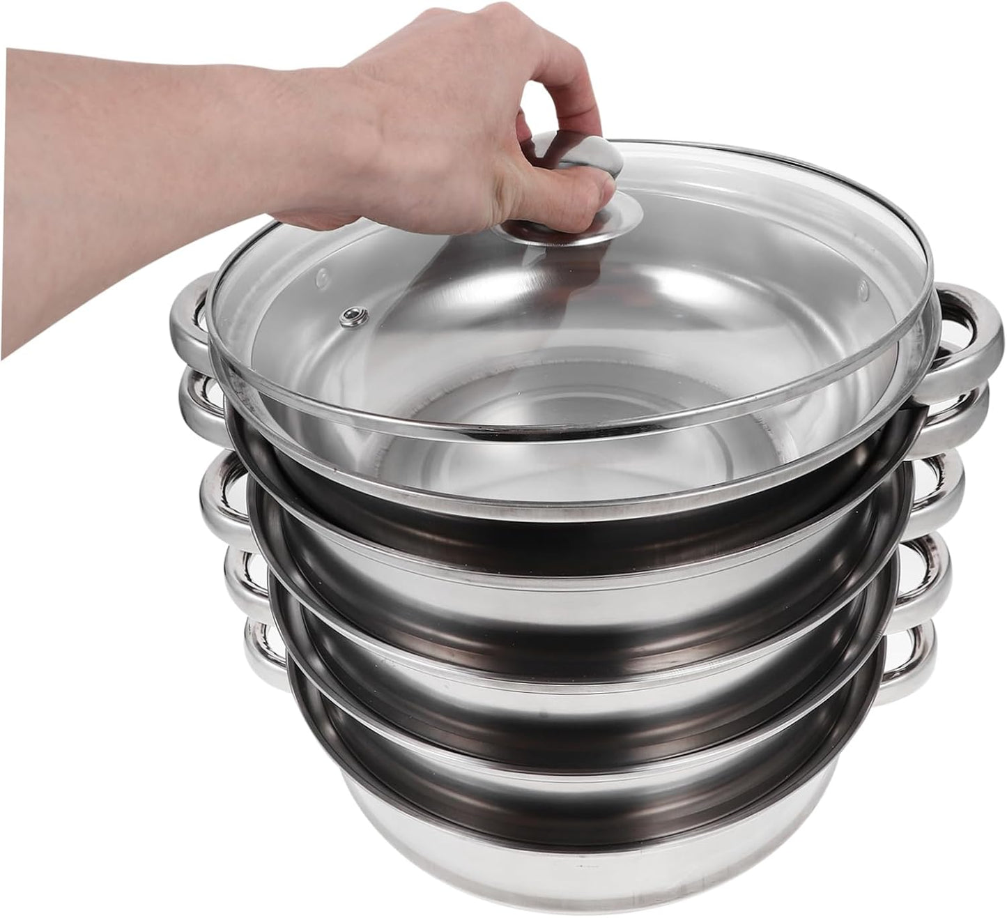 BEBEMOKO Stainless Steel Stock Pot with Steamer Basket for Cooking Soups and Dumplings