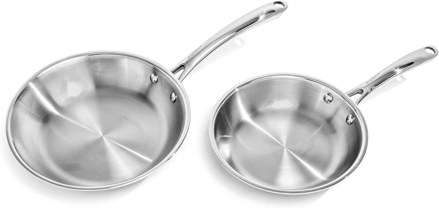 BergHOFF Professional Tri-ply Stainless Steel Cookware Set - 13Pc with Matching Lid, Safe Grip Handle, Induction Cooktop, Measurement Markings, Fast & Even Heat, Oven/Dishwasher Safe