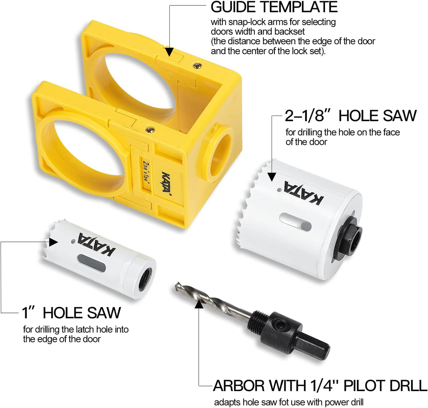 Bi-Metal Door Lock Installation Kit for Metal and Wood Doors - Includes Guide Template, Deadbolt Installation Kit, and Hole Saw Kit