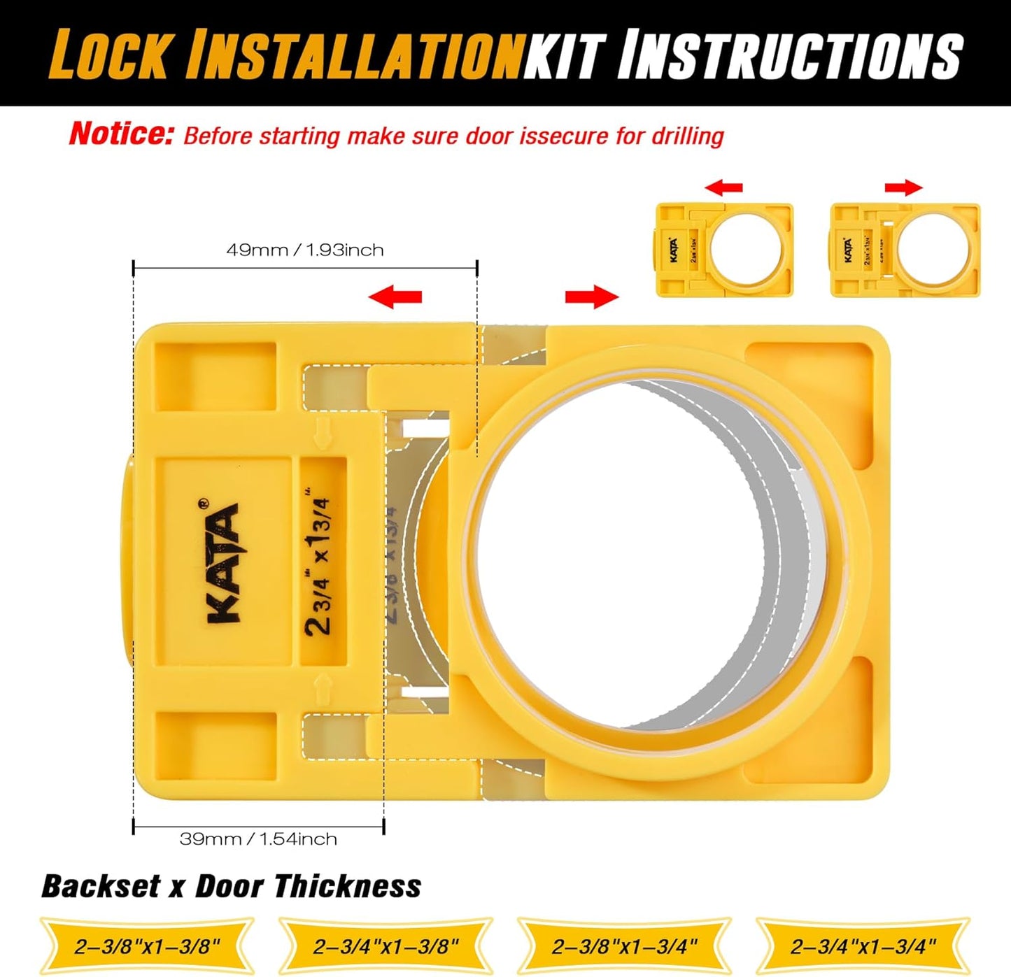 Bi-Metal Door Lock Installation Kit for Metal and Wood Doors - Includes Guide Template, Deadbolt Installation Kit, and Hole Saw Kit