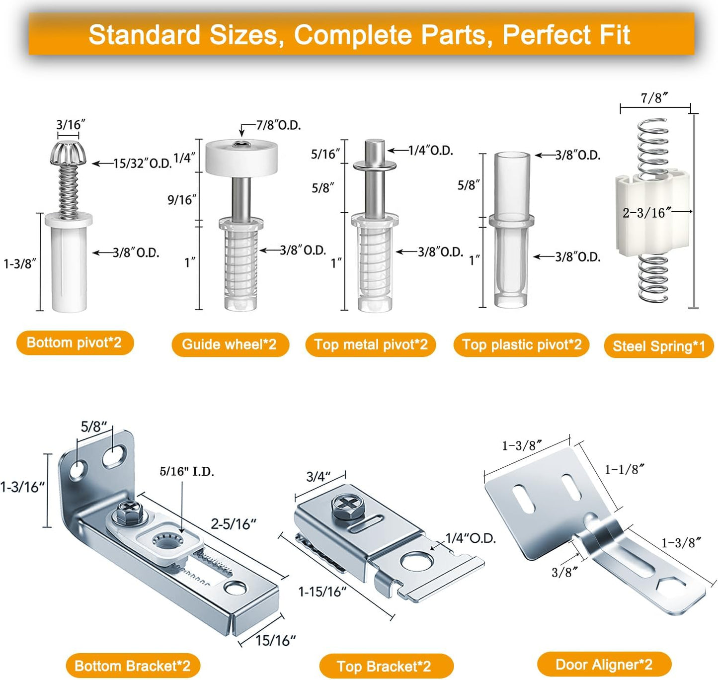 Bifold Door Hardware Kit for 7/8" to 1" Track - Installation and Repair Parts (2 Sets)