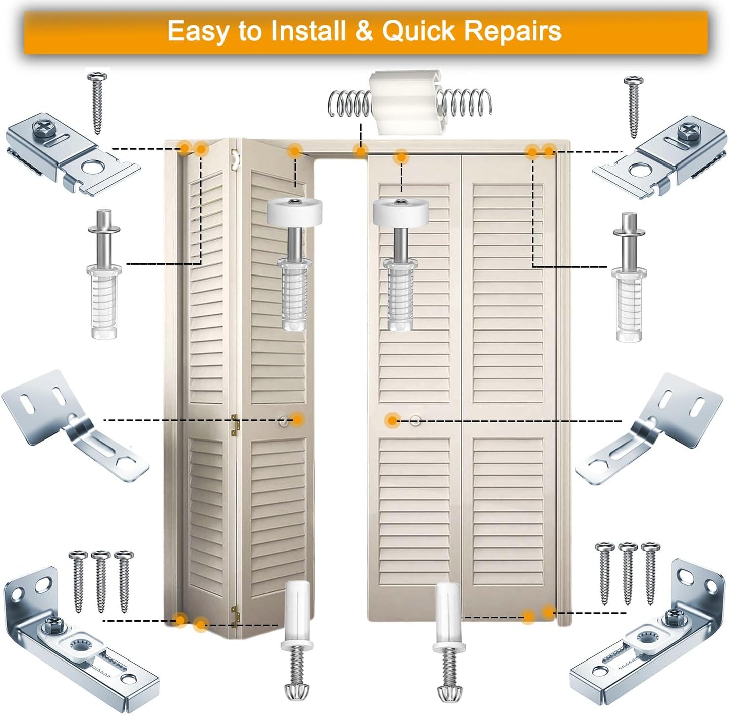 Bifold Door Hardware Kit for 7/8" to 1" Track - Installation and Repair Parts (2 Sets)