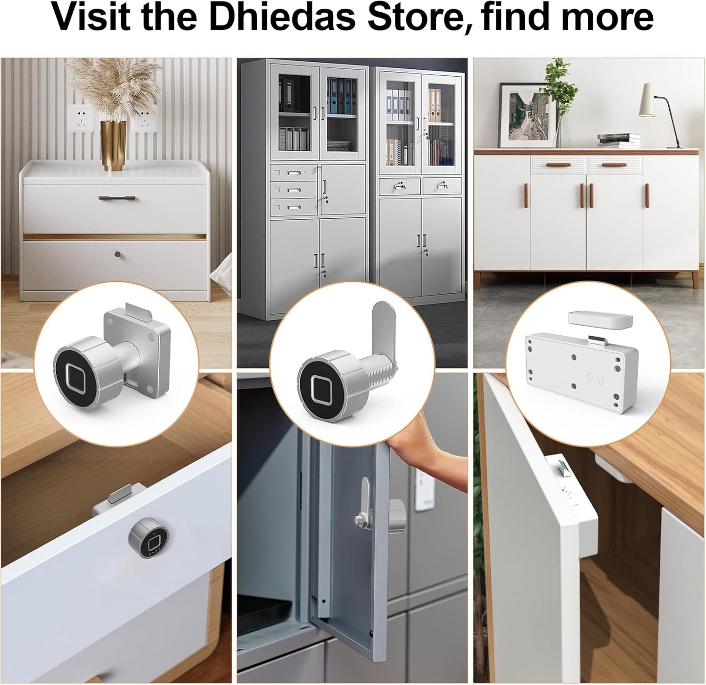 Biometric Keyless Fingerprint-Bluetooth Cabinet Drawer Lock for Office Furniture - 22mm