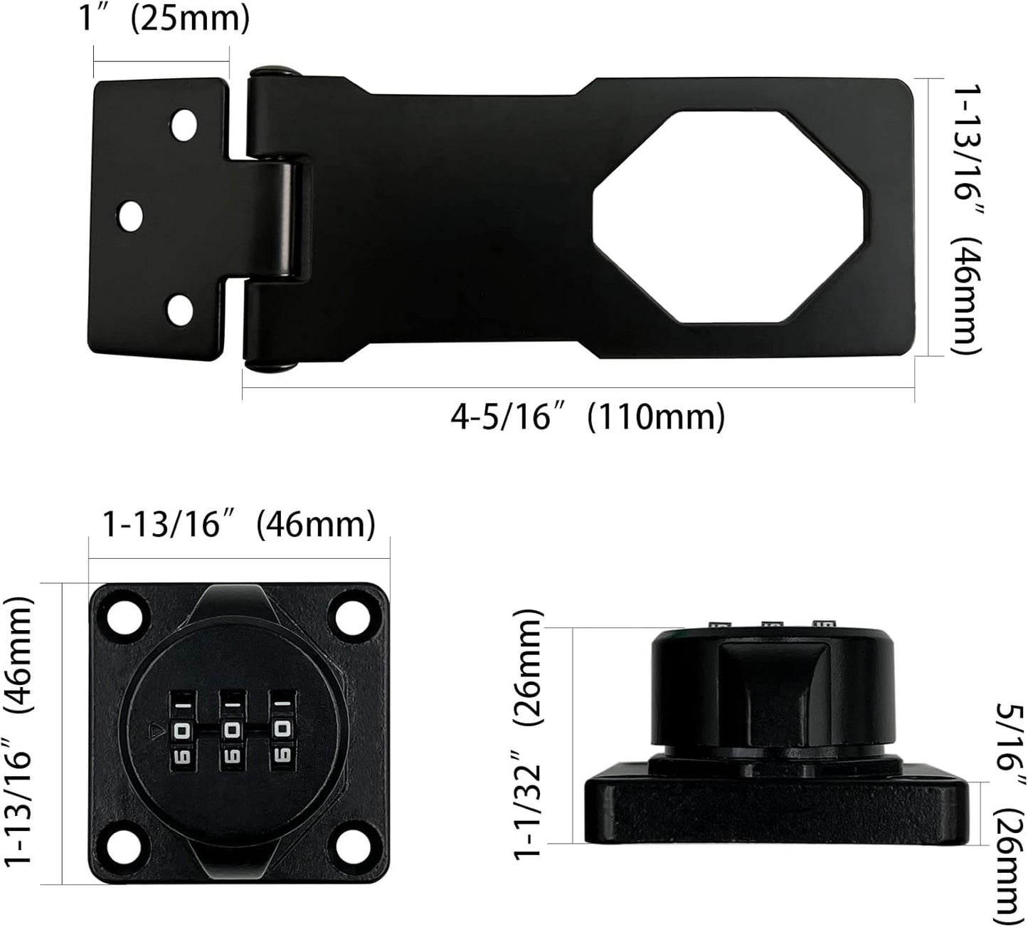 Black 3-Digit Combination Lock for Household Cabinets - Keyless Rotary Privacy Latch for Barn Doors, Mailboxes, and Office File Cabinets