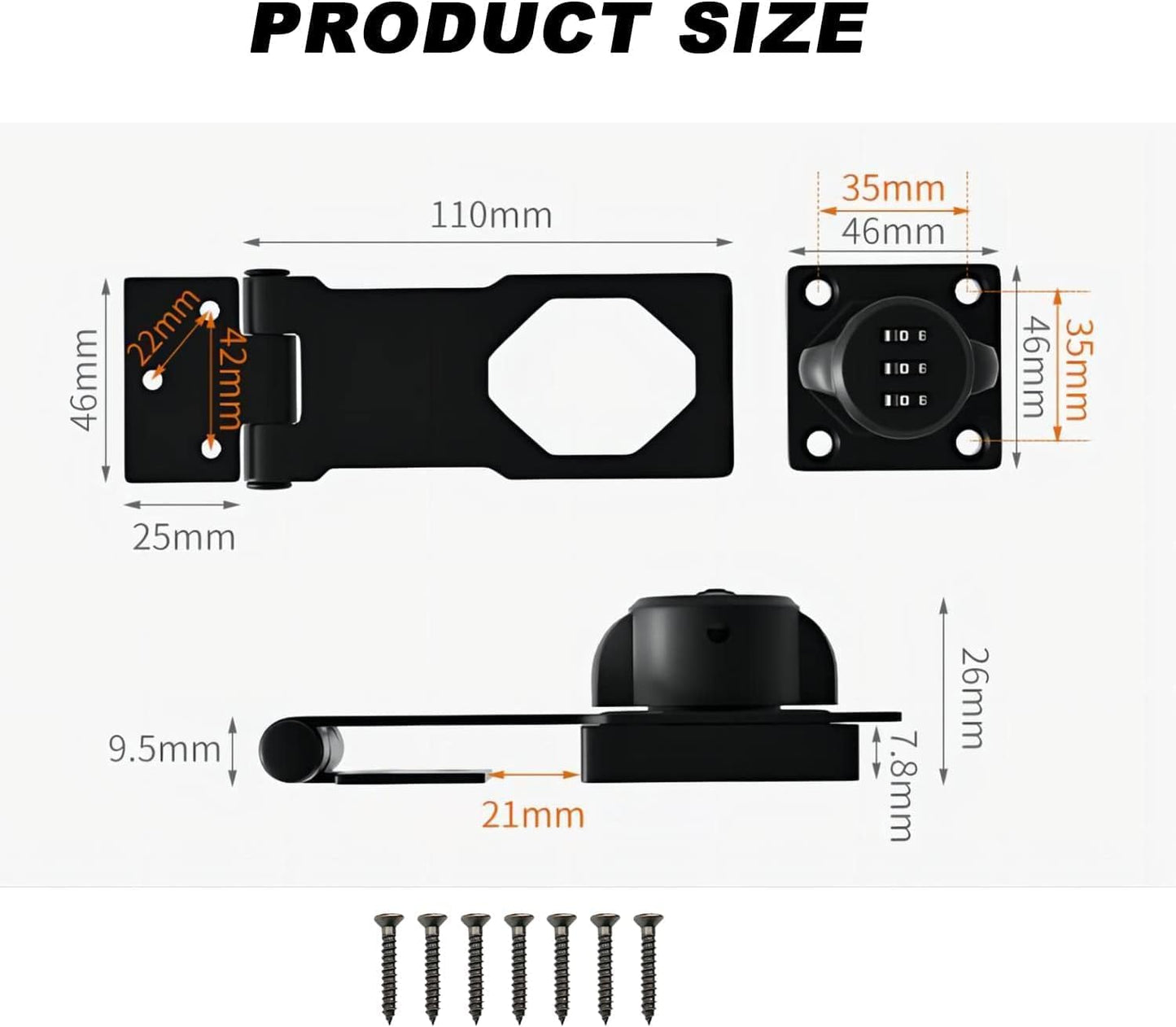 Black 3-Digit Rotary Combination Lock for Cabinets, Drawers, Closets - Easy-to-Use Keyless Latch for Home & Office - 1 Pack