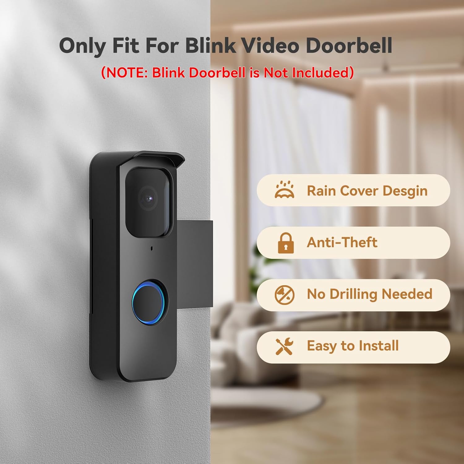 Black Anti-Theft Blink Doorbell Mount for Homes, Apartments, and Businesses - No Drill, Motion Sensor Friendly - Doorbell Camera Bracket