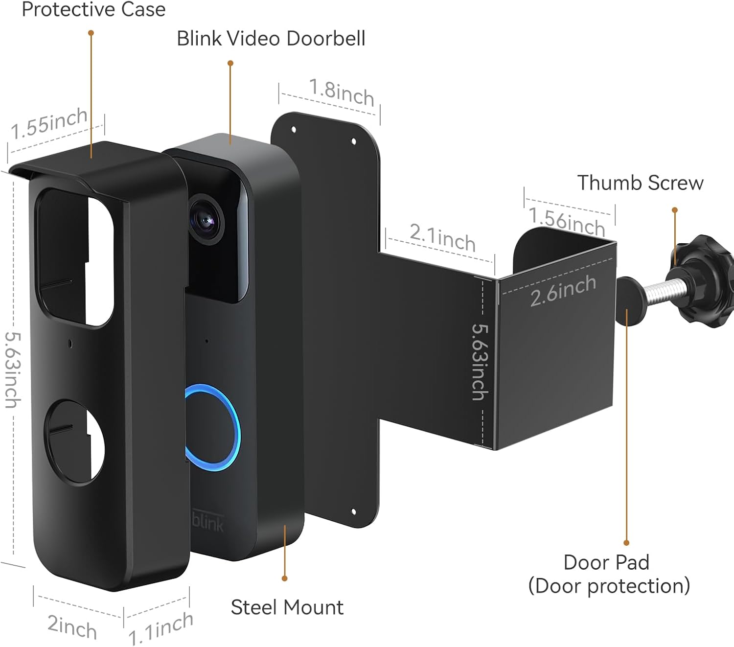 Black Anti-Theft Blink Doorbell Mount for Homes, Apartments, and Businesses - No Drill, Motion Sensor Friendly - Doorbell Camera Bracket