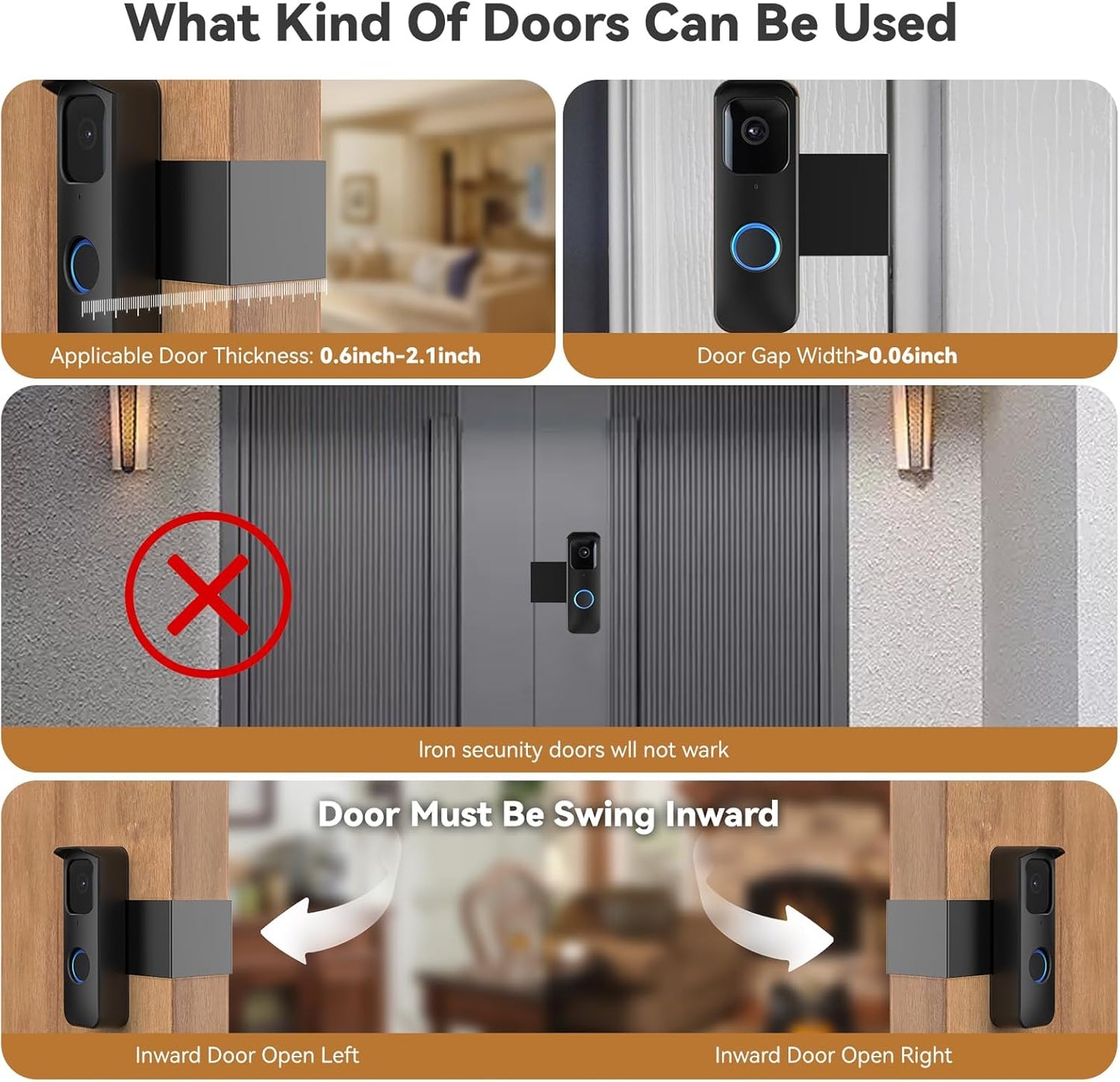Black Anti-Theft Blink Doorbell Mount for Homes, Apartments, and Businesses - No Drill, Motion Sensor Friendly - Doorbell Camera Bracket