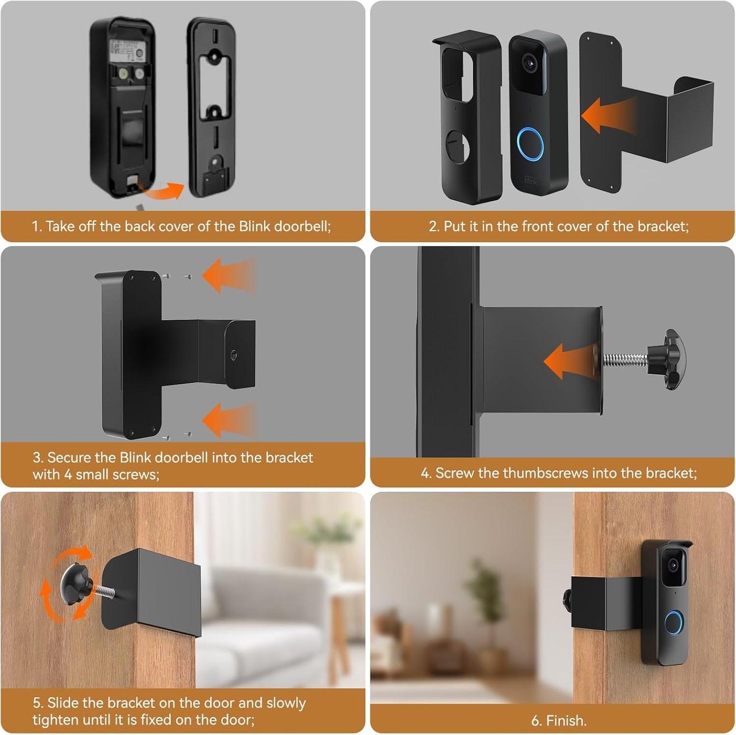 Black Anti-Theft Blink Doorbell Mount for Homes, Apartments, and Businesses - No Drill, Motion Sensor Friendly - Doorbell Camera Bracket