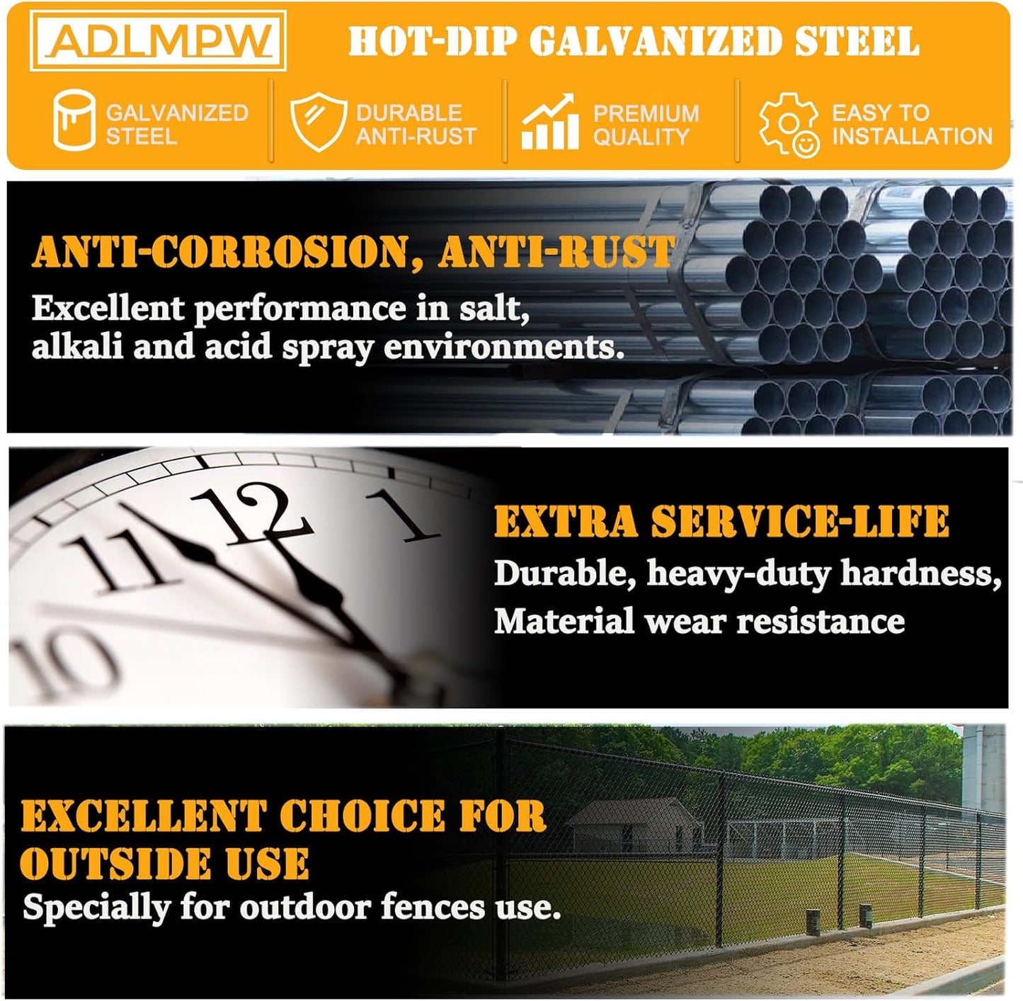 Black Coated Gate Fork Latch Set with Padlock Hole for Chain Link Fence - 2 Pack