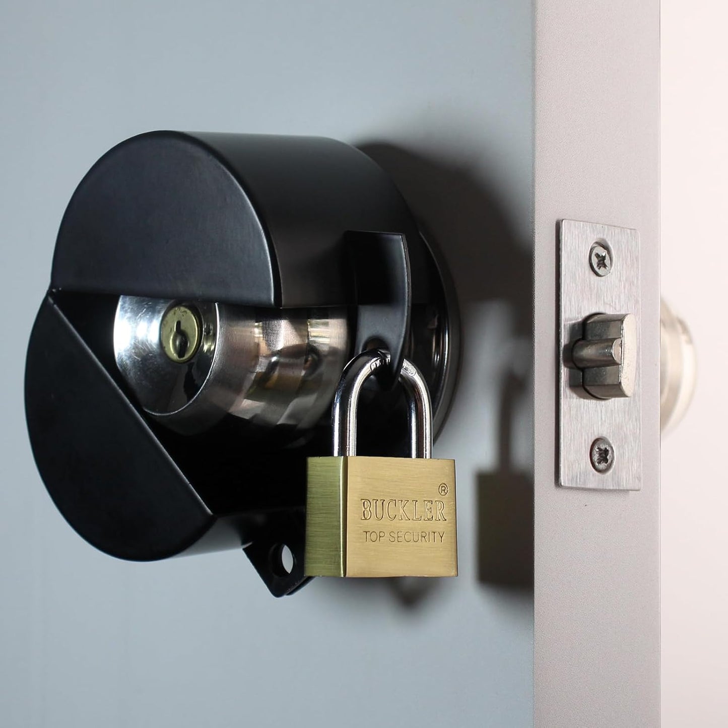 Black Door Handle Lock Cover with Padlock - Temporary Lockout Device for Knobs & Faucets to Prevent Entry