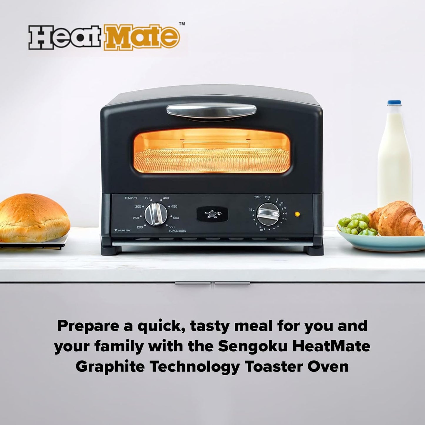 Black HeatMate Graphite Pop-Up Toaster with 7 Heat Settings, 3 Toasting Functions, and Bagel Mode