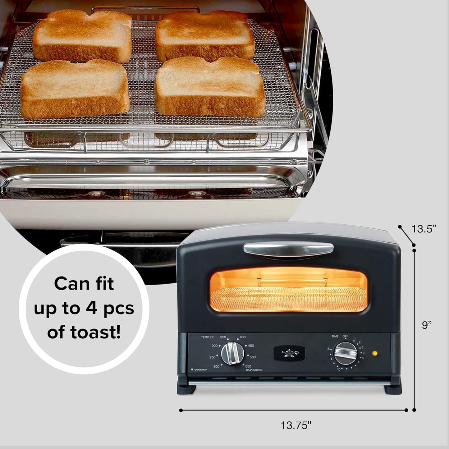 Black HeatMate Graphite Pop-Up Toaster with 7 Heat Settings, 3 Toasting Functions, and Bagel Mode