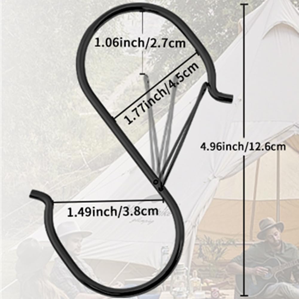 Black Heavy Duty Large S Hooks Set - 4.96 inch, Ideal for Hanging Plants, Carabiners, Kitchen Cabinet Handles - Fits Rods Under 1.2 inch Diameter (16 Pack)