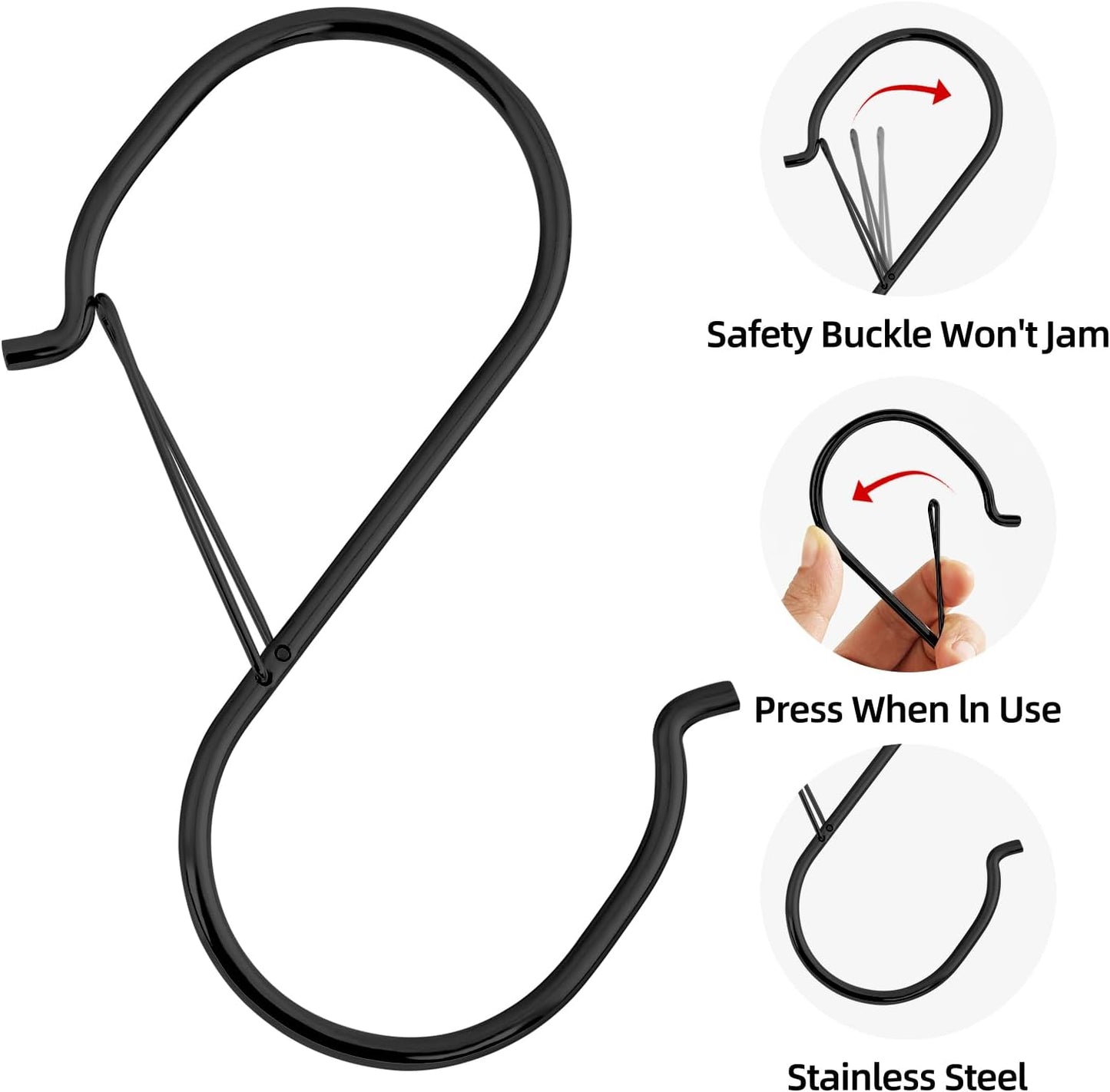 Black Heavy Duty Large S Hooks Set - 4.96 inch, Ideal for Hanging Plants, Carabiners, Kitchen Cabinet Handles - Fits Rods Under 1.2 inch Diameter (16 Pack)