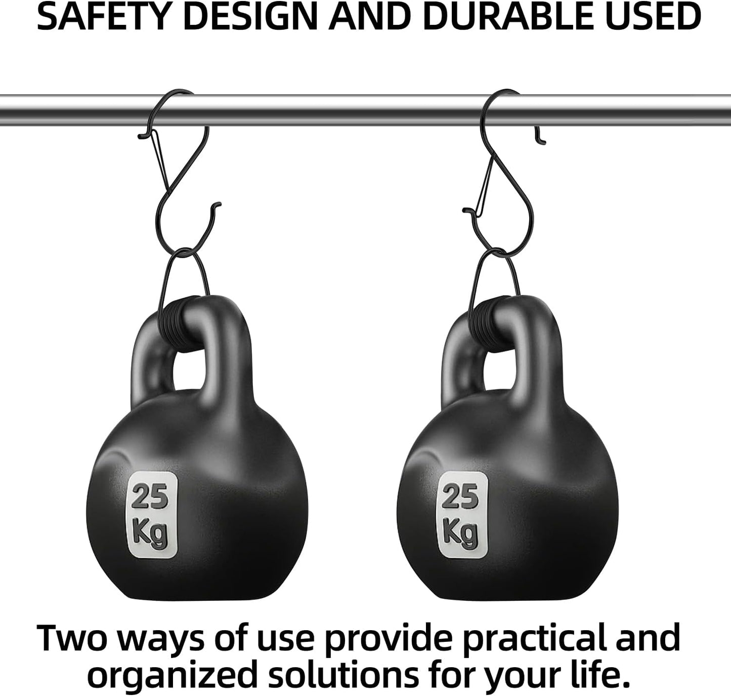Black Heavy Duty Large S Hooks Set - 4.96 inch, Ideal for Hanging Plants, Carabiners, Kitchen Cabinet Handles - Fits Rods Under 1.2 inch Diameter (16 Pack)