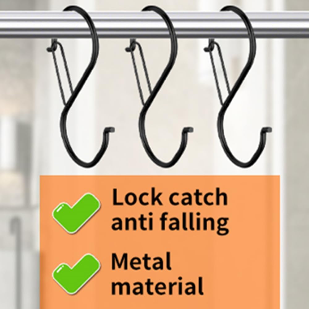 Black Heavy Duty Large S Hooks Set - 4.96 inch, Ideal for Hanging Plants, Carabiners, Kitchen Cabinet Handles - Fits Rods Under 1.2 inch Diameter (16 Pack)