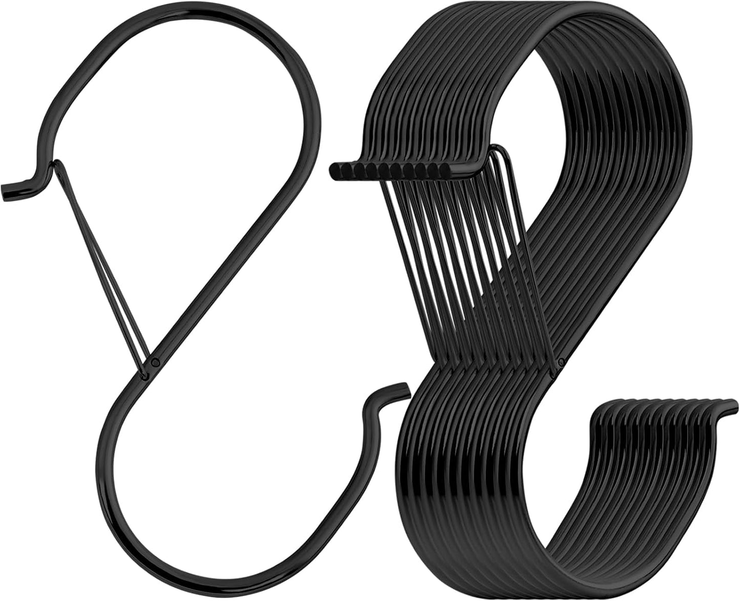 Black Heavy Duty Large S Hooks Set - 4.96 inch, Ideal for Hanging Plants, Carabiners, Kitchen Cabinet Handles - Fits Rods Under 1.2 inch Diameter (16 Pack)
