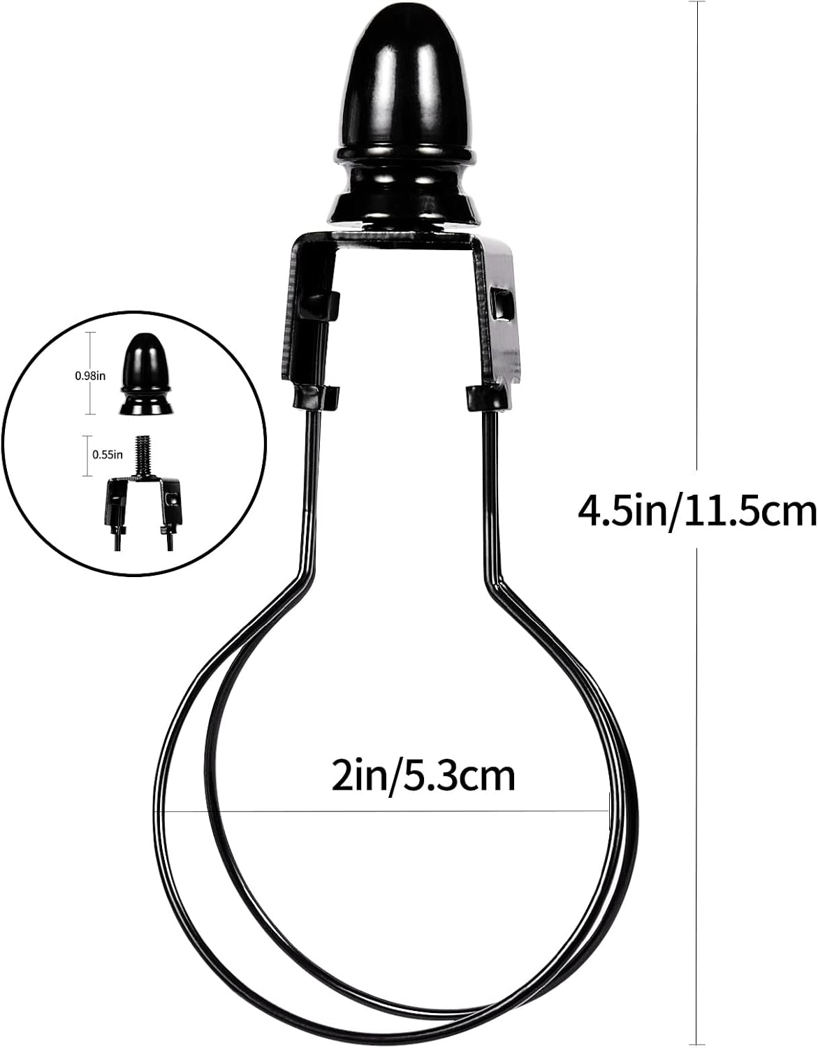 Black Lamp Shade Harp Holder Adapter Kit - Convert Clip-on Lampshades to Fit Light Bulbs, Includes Attaching Finials and Fitter Parts (1 Pack)