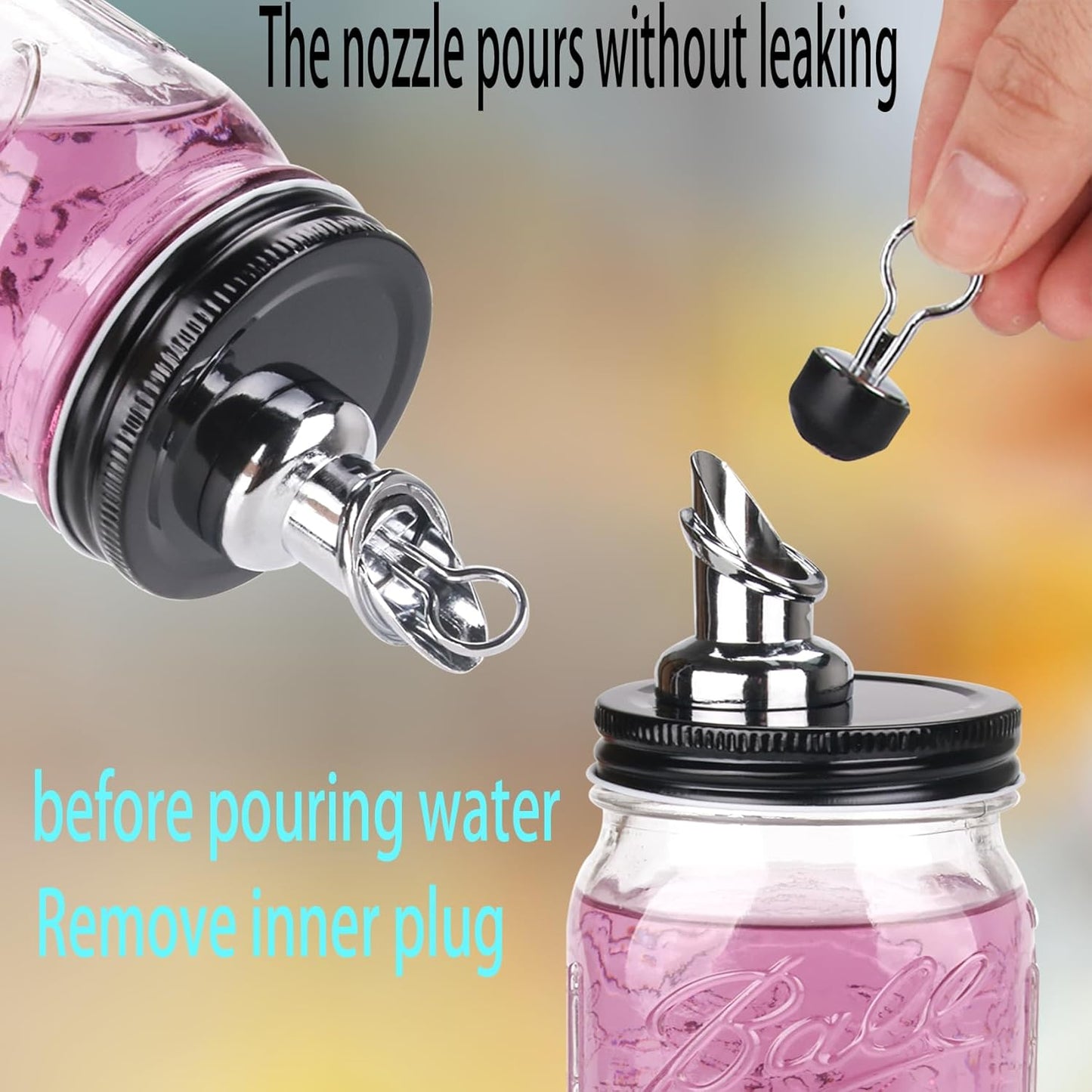 Black Mason Jar Pour Spouts - Set of 2, Wide Mouth 86mm Dispenser Covers for Free Flowing Liquids. Ideal for Germination Covers, Fits Any Mason Jar.