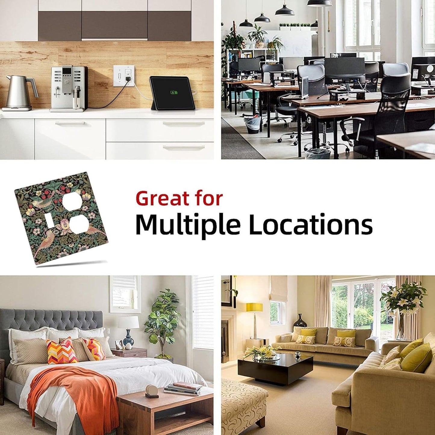 Black Olive Vintage Floral Strawberry Thief Botanical Wall Plate Cover for 2 Gang Switch - Single Toggle & Duplex Combo - Jumbo Dual Electrical GFCI Plate