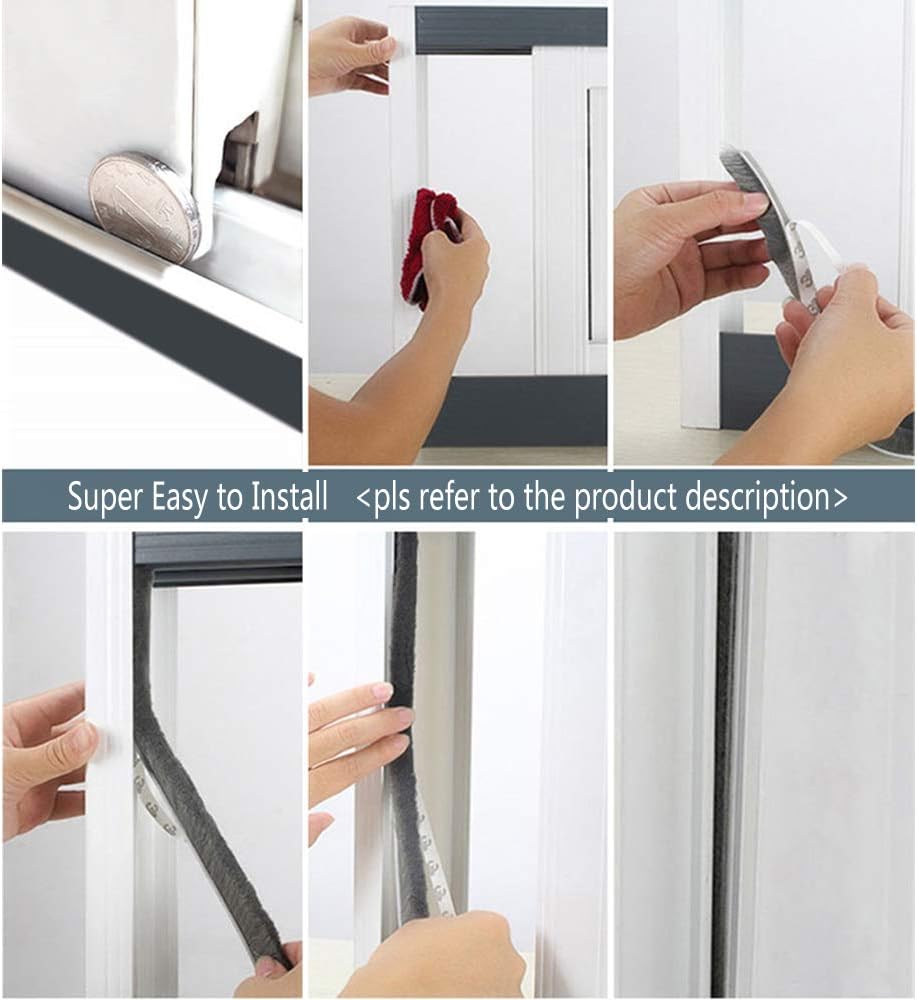Black Self Adhesive Door Seal Brush Weather Stripping for Sliding Windows - 16.5ft x 11/32 x 3/16 Inch, Pile Weatherstrip Draft Stopper
