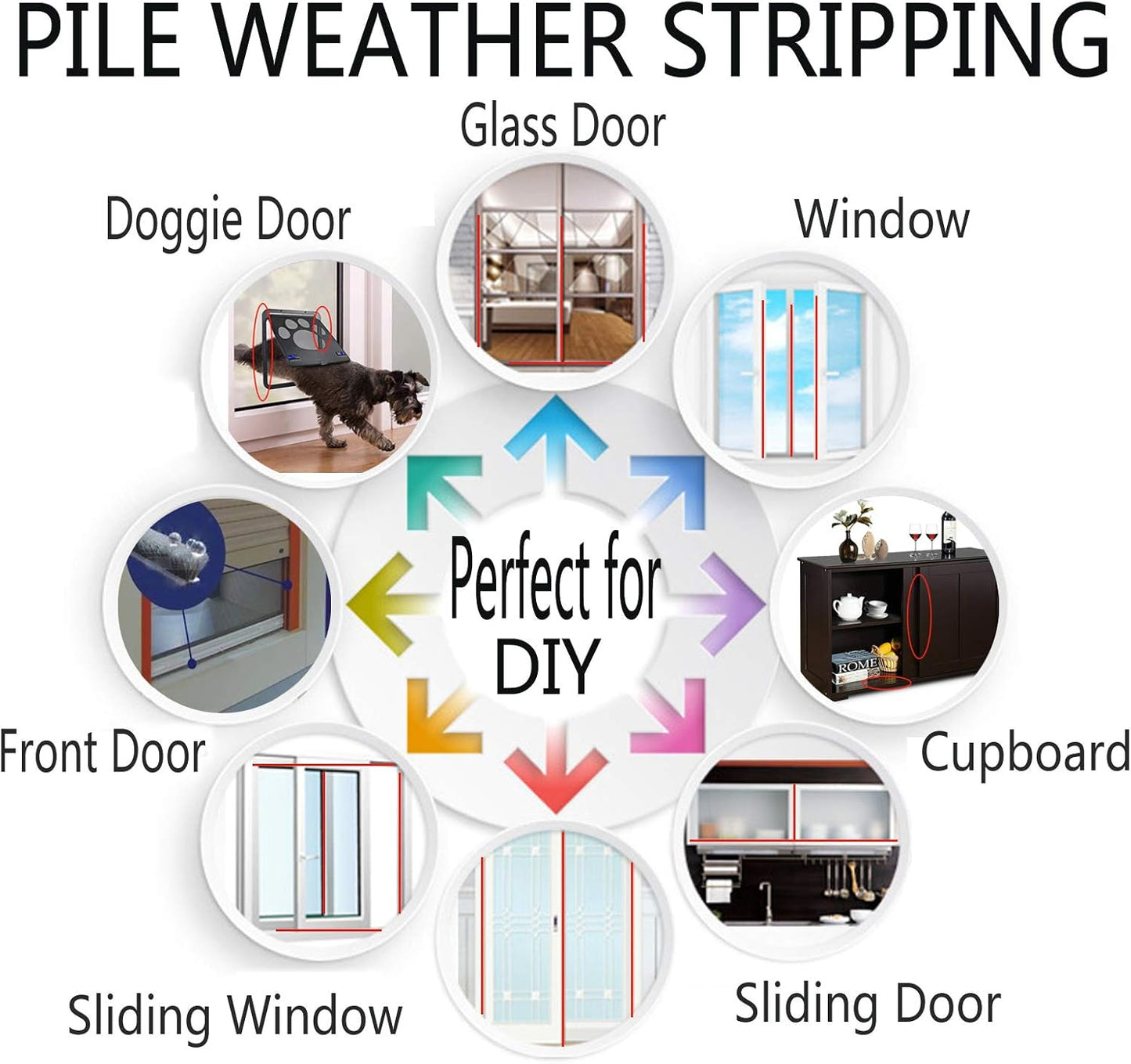 Black Self Adhesive Door Seal Brush Weather Stripping for Sliding Windows - 16.5ft x 11/32 x 3/16 Inch, Pile Weatherstrip Draft Stopper
