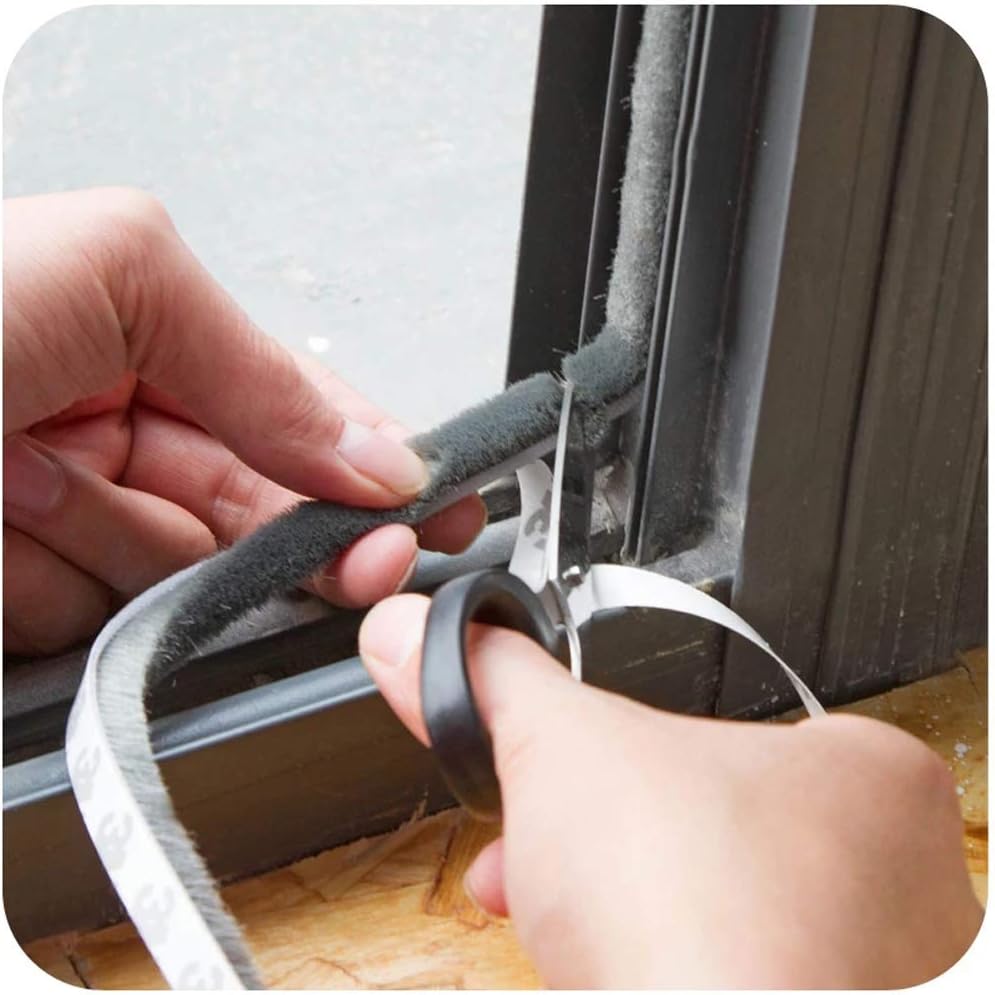 Black Self Adhesive Door Seal Brush Weather Stripping for Sliding Windows - 16.5ft x 11/32 x 3/16 Inch, Pile Weatherstrip Draft Stopper