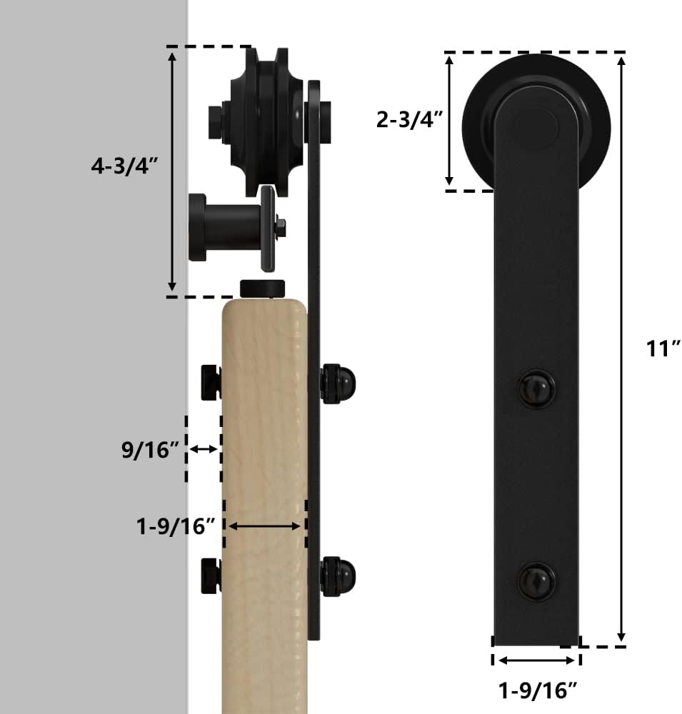Black Sliding Barn Door Hardware Roller Set with LK-I Shape Hanger by skysen