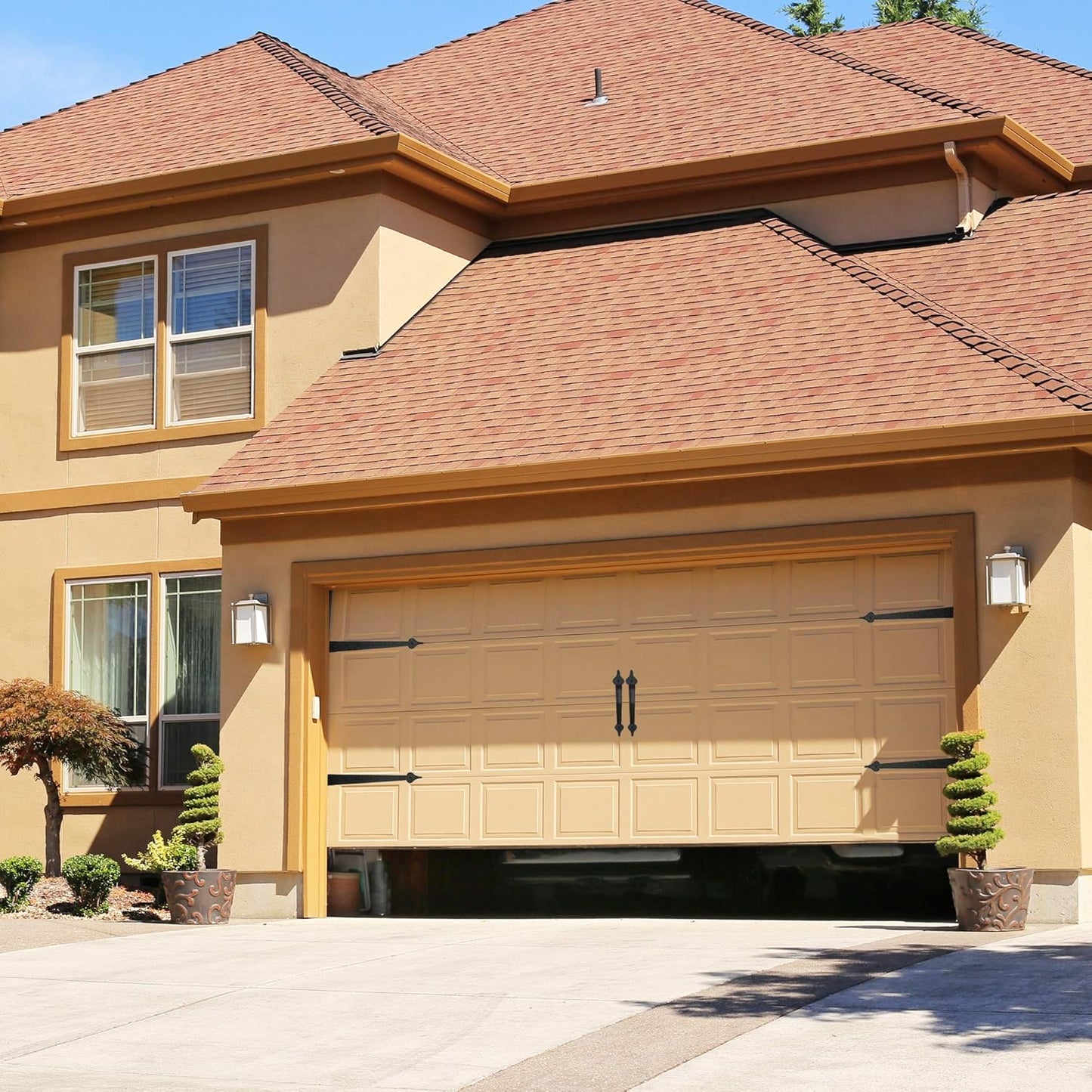 Black Steel Garage Door Decorative Hinges Handles Hardware Kit - Screw Mount, Skysen Accents (2 Pack) - WildKart