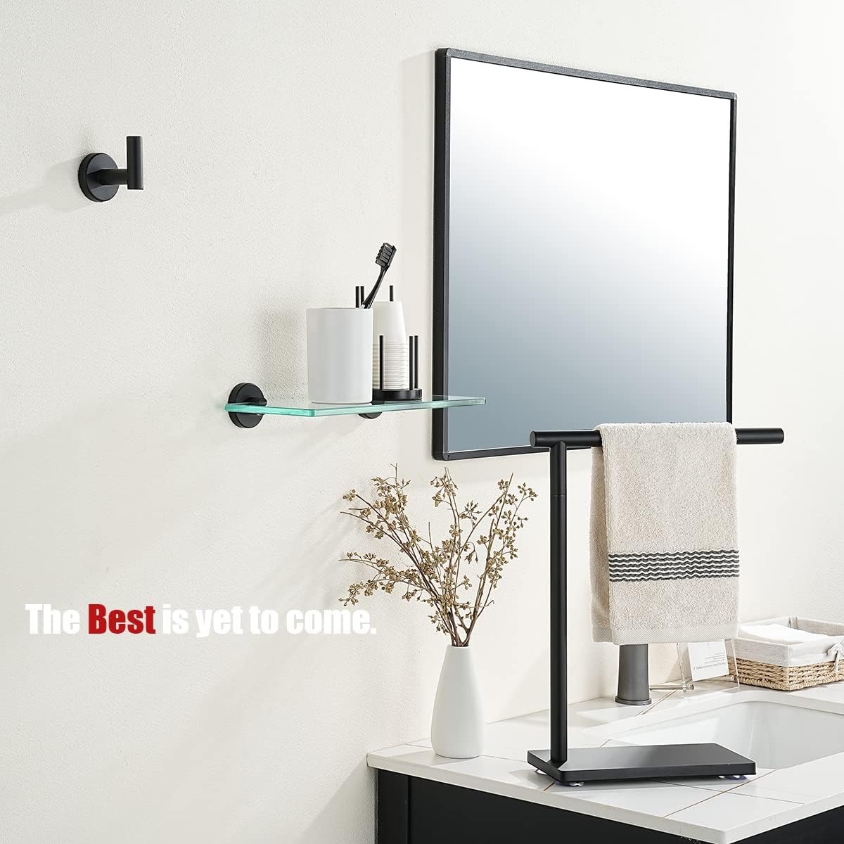 Black Tempered Glass Bathroom Shelf - 12x5 Inches, Wall Mounted Matte Black Stainless Steel Shower Storage Rack